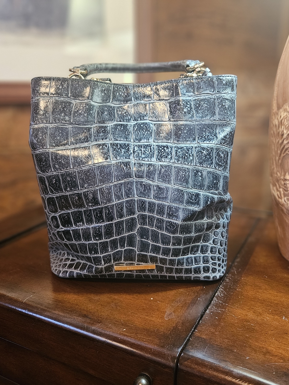 Brahmin Croc-Embossed Top-Handle Tote in Gray